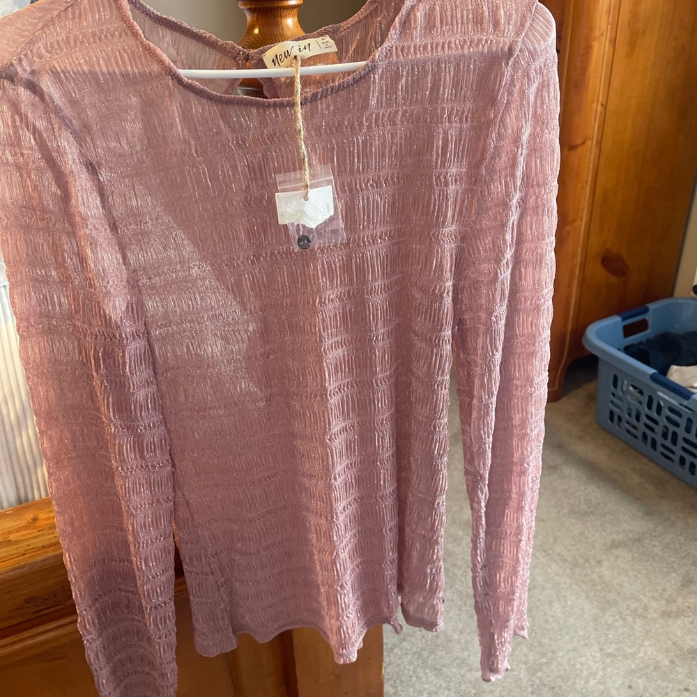 H&M Smocked Long Sleeve Pink Blouse